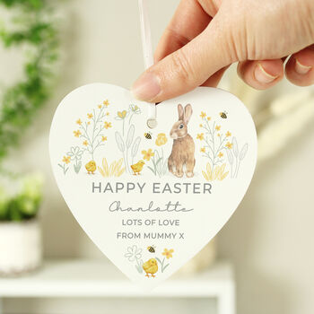 Personalised Spring Bunny Wooden Heart Ornament, 3 of 5