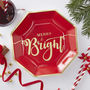 Gold Foiled Merry And Bright Paper Plates Red And Gold, thumbnail 1 of 3