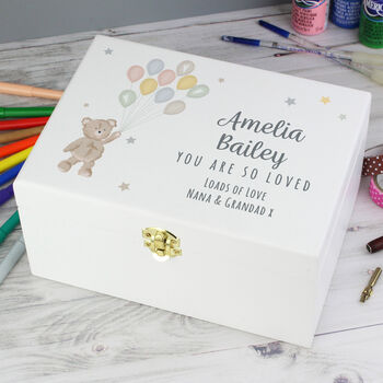 Personalised New Baby Teddy Wooden Keepsake Box, 2 of 4