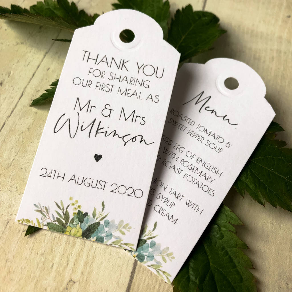 Set Of 10 Foliage Wedding Breakfast Menu Tags, 1 of 5