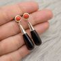 Black Onyx, Red Coral Silver Earrings, thumbnail 1 of 6