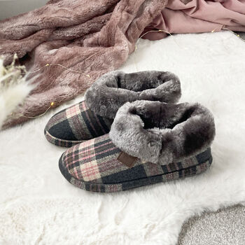 Ladies Tartan Slipper Boots Dark Red Or Grey, 6 of 6