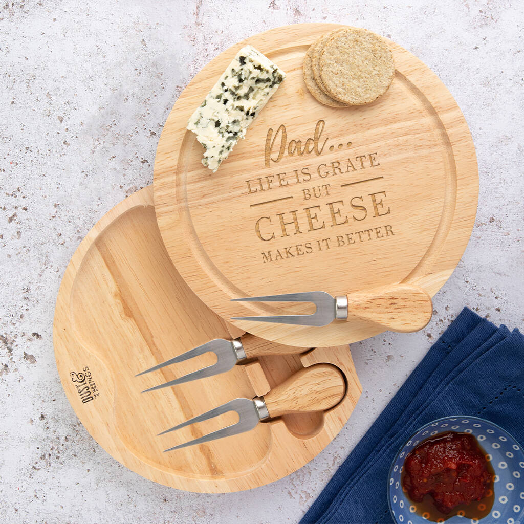 'Life Is Grate' Pun Cheese Board Personalised Gift Set, 1 of 5