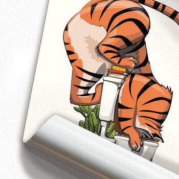 Tiger Looking In The Toilet, Funny Bathroom Cat Art, 2 of 7