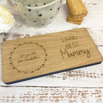 Personalised Wooden Coaster Tray Perfect Gift Worlds Best Mummy, 3 of 5