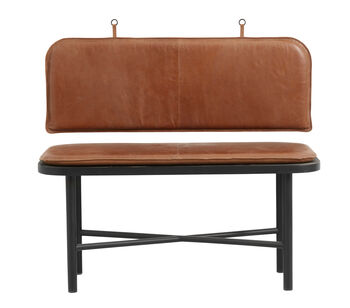 Wood Bench With Brown Leather Cushion, 2 of 2