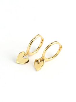 Gold Plated Or Sterling Silver Love Heart Hoop Earrings, 4 of 7