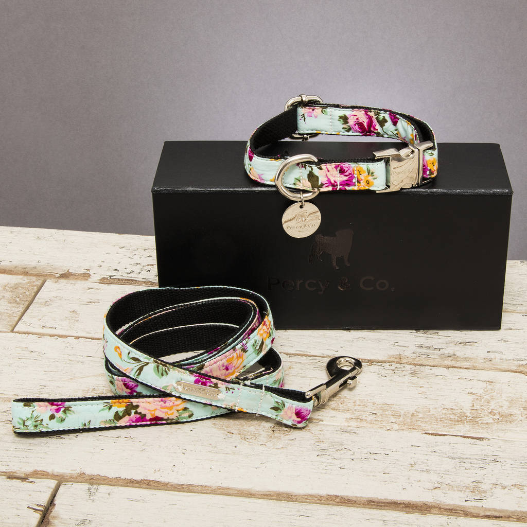 The Barnes Blue Floral Dog Collar And Lead Set, 1 of 5