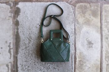 Handmade Green Leather Handbag For Women Personalised, 5 of 12