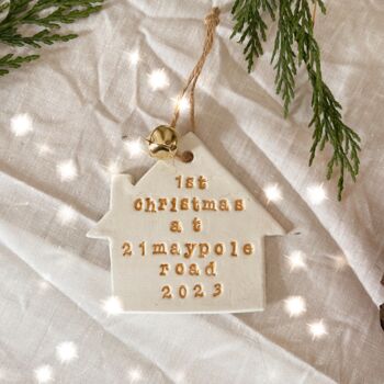 Personalised New Home First Christmas Gold Bauble Tree Decoration, 2 of 2