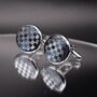 Silver Round Blue Chess Cufflinks Vintage Chessboard, thumbnail 1 of 5