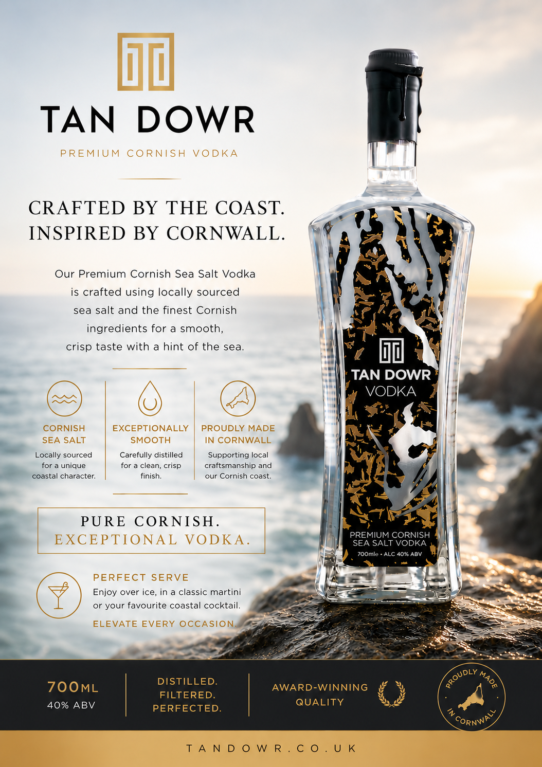 Tan Dowr Vodka Tan Dowr Premium Cornish Sea Salt Vodka 70Cl