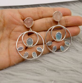 Rose Quartz Aqua Chalcedony Silver Earrings, 3 of 5