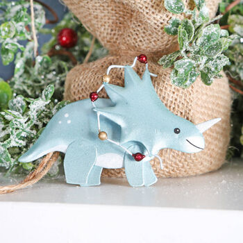 Tin Trex Dinosaur Christmas Tree Decoration, 5 of 6