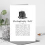 Photographer Greeting Card With Vintage Camera, thumbnail 1 of 5