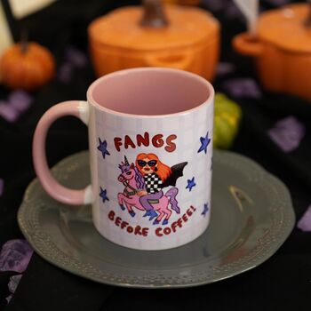 Fangs Before Coffee Mug – Funny Halloween Cup, 2 of 10