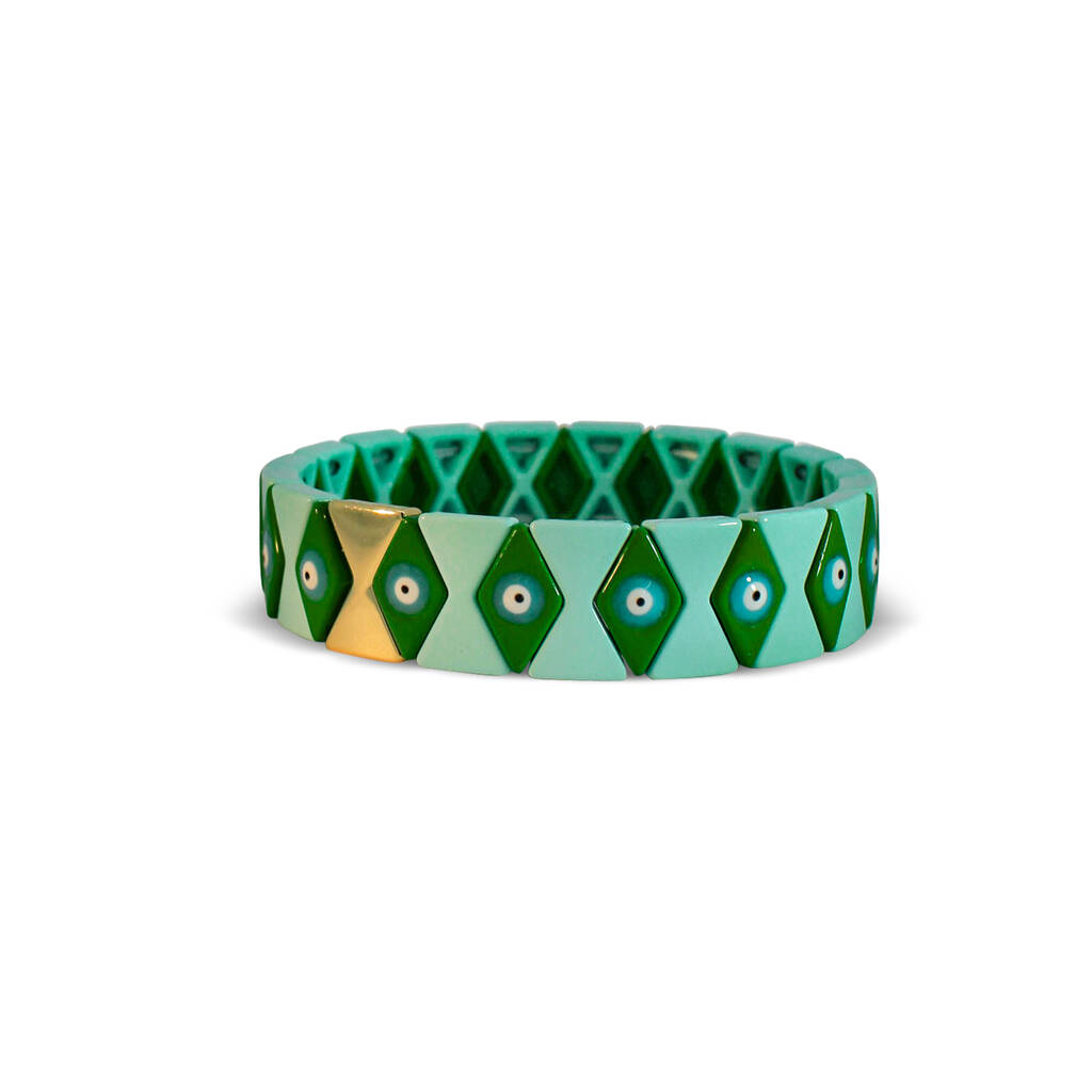 Green Evil Eye Diamond Pattern Metal Bracelet