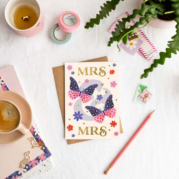 Mrs And Mrs Wedding Card | Gold Foil Cards | Same Sex, 2 of 3