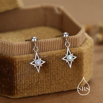Sterling Silver Opal Star Drop Stud Earrings, 7 of 12