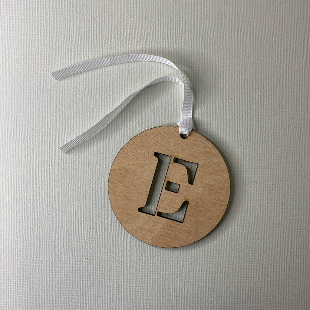 Personalised Circle Cut Out Letter Wooden Hanging Tag Decoration