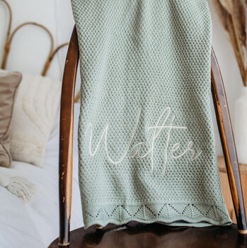Personalised Knitted Classic Baby Blanket Sage, 3 of 3