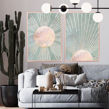 Boho Sun Green Marble Gold Wall Art Print, 7 of 8