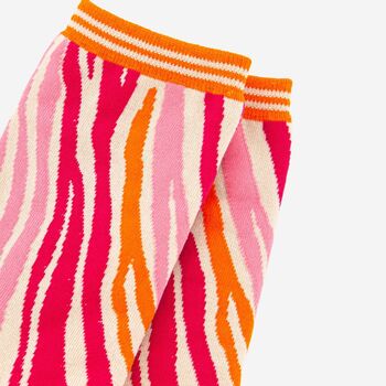 Women's Zebra Print Bamboo Socks Orange Pink, 3 of 4