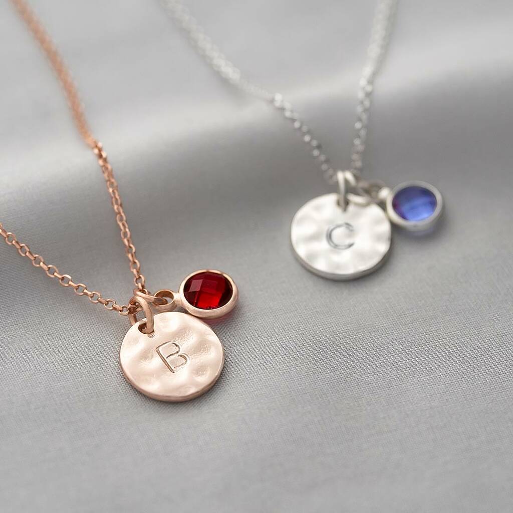 Personalised Hammered Initial Birthstone Necklace By Bloom Boutique ...