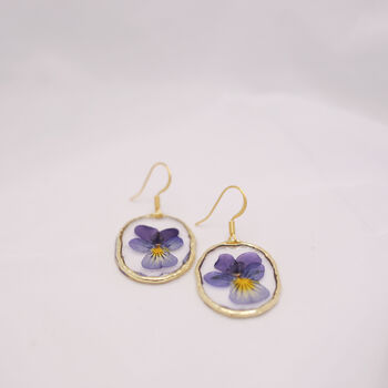 Wild Pansy Pressed Flower Gold Plated Earrings, 5 of 9