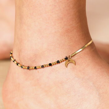Stainless Steel Double Layer Moon Charm Beaded Anklet In Gold Plating, 3 of 3