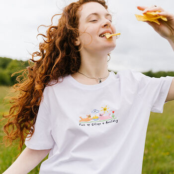 Crisps And Anxiety Embroidered T Shirt, 3 of 9