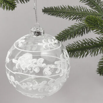 G Decor Glass Bauble With White And Silver Patterning, 2 of 4