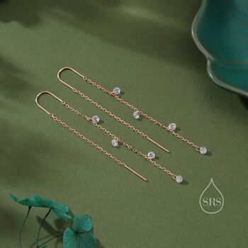 Sterling Silver Cz Cascade Drop U Threader Earrings, 4 of 11