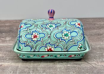 Handpainted Turquoise Butter Dish, 4 of 5