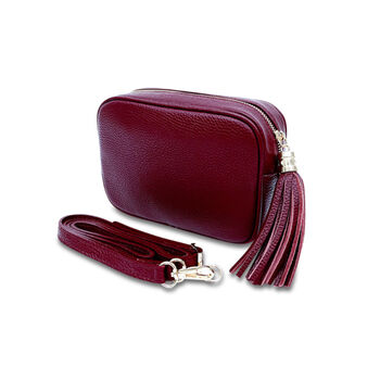 Plum Leather Crossbody Bag And Aztec Strap, 2 of 10