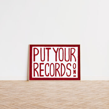 Retro Music Wall Art Put Your Records On Red Hand Painted Print, 8 of 8