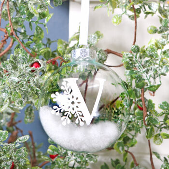 White Initial And Snowflake Christmas Tree Bauble, 2 of 3