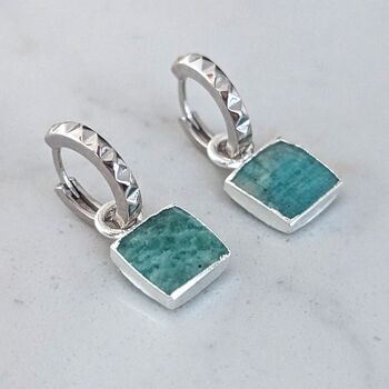 The Square Amazonite Silver Gemstone Earrings, 3 of 6