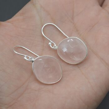 Rose Quartz Silver Square Teardrop Earrings, 7 of 8