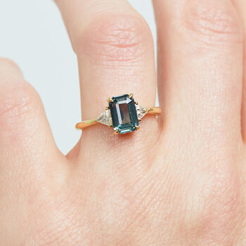 18ct Gold Teal Sapphire And Diamond Engagement Ring, 4 of 5
