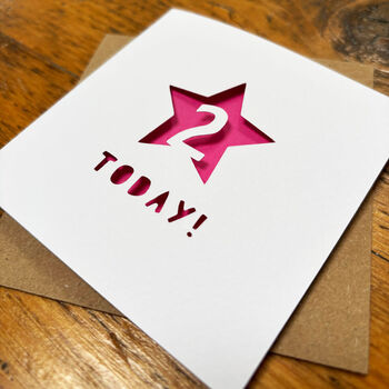 Milestone 2nd Birthday Card Two Years Old 'Two Today!' Paper Cut With Star, 3 of 6