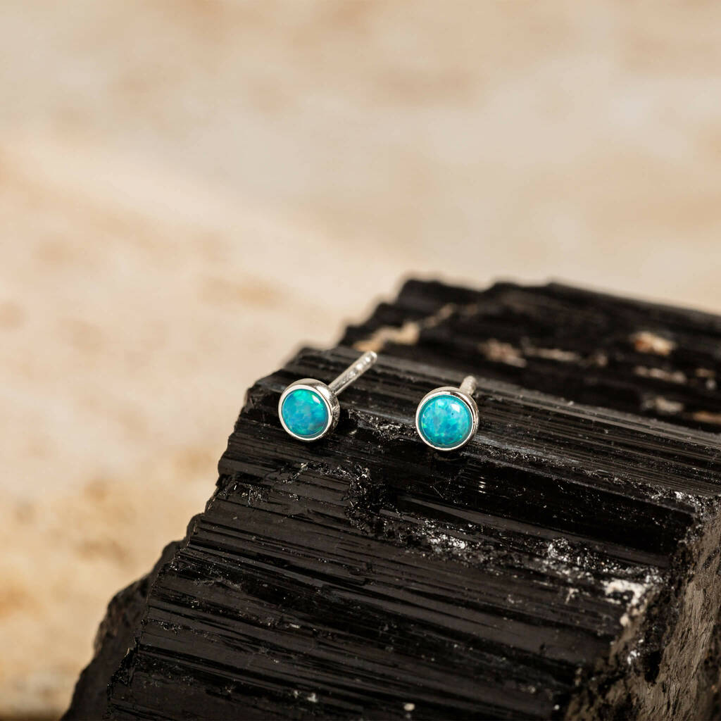 Tiffany Blue Opal Recycled Silver Stud Earrings, 1 of 5