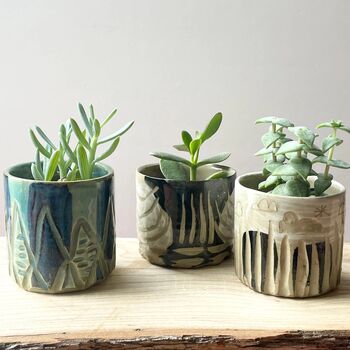 Carved Ceramic Tumbler Plant Pots In Abstract Neutrals, 7 of 7