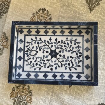 Wood Serving Tray With Handle, Ottoman Tary, Inlay Craft, 12 of 12