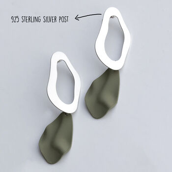 Silver Matte Forest Green Abstract Earrings In A Box, 2 of 6