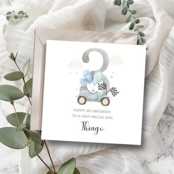 Race Car 2nd Birthday Card, Blue Birthday Card For Son, Nephew,Grandson Any Relationship, 3 of 6