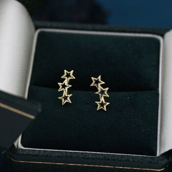 Sterling Silver Tiny Open Star Trio Stud Earrings, 5 of 10