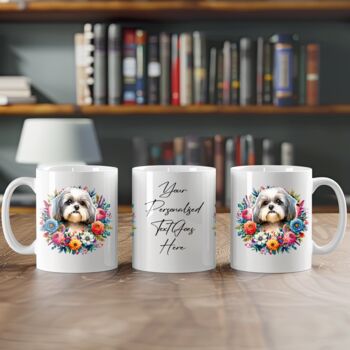 Personalised Shih Tzu Summer Floral Dog Wreath Gift Keepsake Mug, 2 of 2