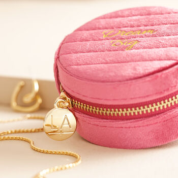 Personalised Quilted Velvet Round Travel Jewellery Case, 6 of 6