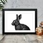 Black And White Rabbit Illustration Art Print, thumbnail 1 of 3